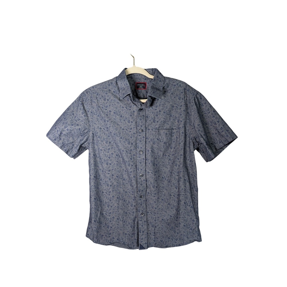 UNTUCKit Shirt Mens M Blue Floral Leaf Slim Fit Cotton Button Down